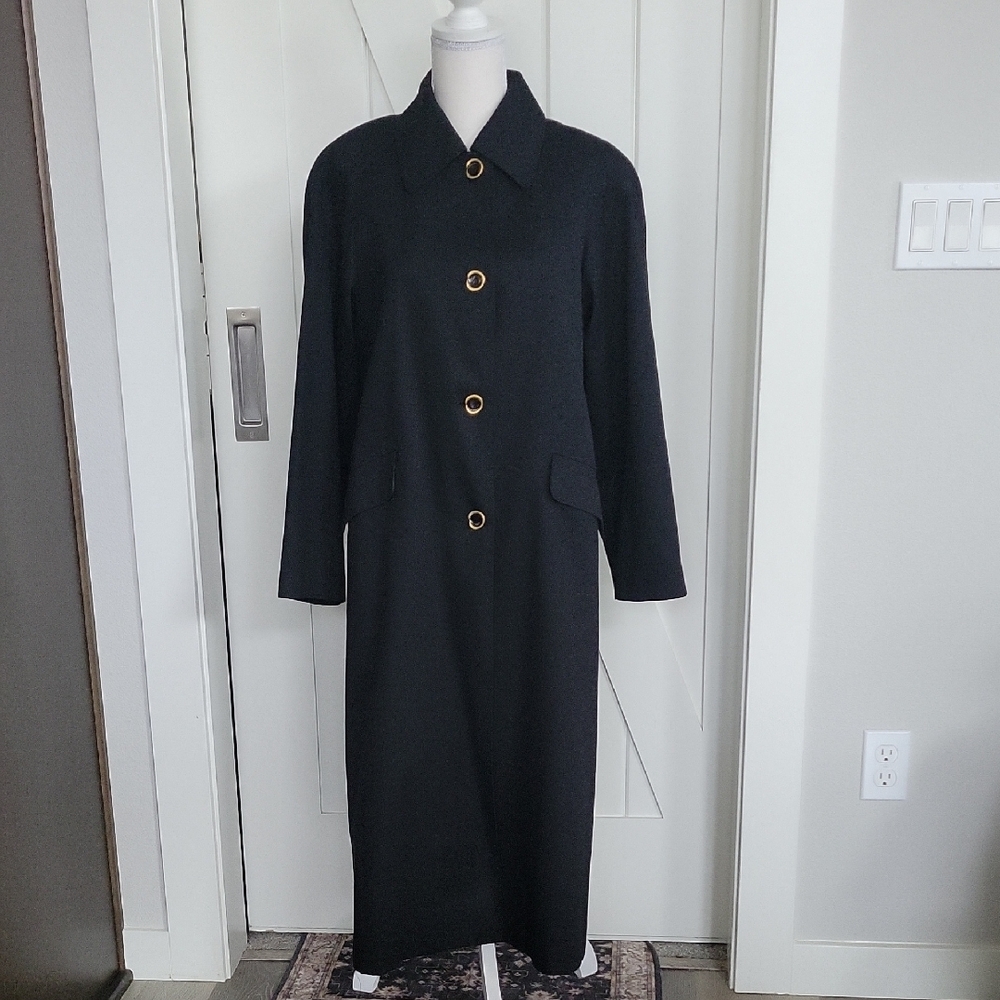 J Percy Long Dress Coat Elegant Black with Gold Buttons